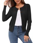 Newshows Women's Solid Button Down Long Sleeve Classic Crew Neck Knit Cardigan Sweater(Black,Large)