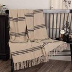 Piper Classics Mill House Stripe Black Woven Throw, 70" L x 55" W, Oversized Blanket, Farmhouse Primitive Grain Sack Stripe Bedding, Beige & Black