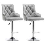 KEEPREAPER Grey Bar Stool Set of 2, Breakfast Bar Stools with Backs, Modern Height-adjustable Bar Chairs with Tufted Rivet Trim for Kitchen Counter Bar Lounge (2, Gray)