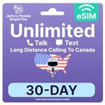 Jethro Mobile - eSIM USA for Canadian Travelers, Unlimited Talk & Text, Uses T-Mobile, 30 Days Service with Easy Activation and International Calling to Canada