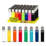 Clipper Reusable Lighter, Classic Mini Refillable Lighters, Solid Assorted Colors Collection, Display of 48 Units (8 Colors), Multi-Purpose Lighter, Premium Quality, Unique Packing Tool, Everyday Use