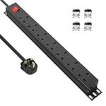 Extension Lead Surge Protection 7 Way Multi Plug Power Strip with Switches, Desk Power Strip 19 Inch Rack Mount Power Socket for Home Office Power Distribution Unit (PDU), Black 2500W/13A