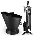 FB Funkybuys 5 Piece Fireside Companion Set for Log Burner – Traditional Black Heavy Duty Fire Poker Set for Wood Burners – Tools Set Include Coal Tongs Hearth Brush Fire Shovel Stand Ash Bucket