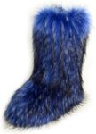 ZOSCGJMY Faux Fur Boots for Women Fuzzy Fluffy Furry Round Toe Suede Winter Snow Boots Flat Shoes, Blue-2, 7 US