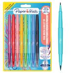 Paper Mate Flair DUAL Felt Tip Pens | Brush and Medium Tips (0.7mm) | Double Ended Colouring Pens | Assorted Colours | 8 Count