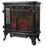 Warmlite Rochester Portable Electric Double Door Fireplace Heater with Realistic LED Flame Effect, Remote Control, 2000W, Black, WL46020