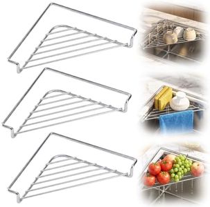 YAUNJI Stainless Steel Corner Sink Shelf, 2026 New Stainless Steel Corner Sink Drying Rack for Home Kitchen, Triangular Drying Rack for Organizer Storage Sponge Holder Cloth Brush (3)