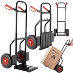 tectake® Heavy-Duty Sack Truck with Robust, Telescopic Steel Frame, Folding Loading Shovel, Pneumatic Tyres, Extra Cross Bars & Safety Handles, Easy Assembly - Trolley on Wheels with 100kg Capacity