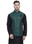 Badoliya & Sons Men's Brocade Zari Nehru Jacket/Waist Coat (46, Olive Green)