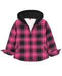 Girls Sherpa Fleece Lined Zip Up Hooded Plaid Flannel Shirt Jacket Shacket Warm Hoodie Sweatshirt Hot Pink L 10-12