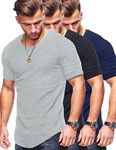 Liberty Imports 3 Pack: Men's Muscle T-Shirt Pleated Raglan Bodybuilding Gym Tee Short Sleeve Fashion Workout Hipster Shirts, Black/Navy/Gray, Large