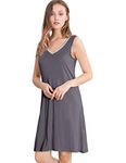WiWi Bamboo nightgown for women Sleeveless Sleepwear Lightweight V Neck Sleep Shirt Plus Size Sleep Dress S-4X, Dark Grey, Medium
