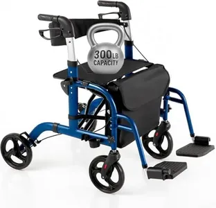 Vive 2 in 1 Rollator Transport Wheelchair Walker for Seniors - Lightweight, Foldable, Medical 4 Wheel Chair Combo with Seat - Portable Walking Mobility Aid for Men Women, 300 Pound Capacity