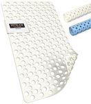 HITSLAM Bath Mat Non Slip Anti Mould, 75 x 43cm TPE Shower Mat for Bathtub & Shower, Machine Washable with Large Drain Holes and Strong Suction Cups, Fast Draining, White