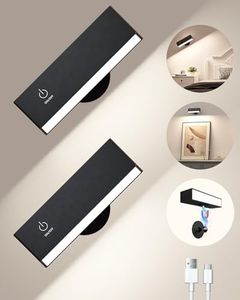Rechargeable Wall Sconces Battery Operated Set of 2, Wall Mounted Bedside Lamps, Removable 360° Rotate Magnetic Black Wall Lights for Bedroom,Picture,Living Room,Vanity