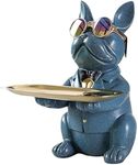 suruim French Bulldog Gifts Key Holder Candy Dish Tray Home Decor Resin Butler Statue Key Bowl Entryway Table Frenchie Dog Sculpture Dining Table Decor Office Small Object Tray (Blue)