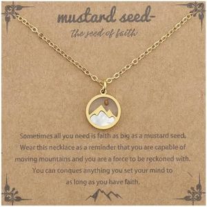 Haoze Mustard Seed Necklace Christian Gifts for Women, Stainless Steel Faith Mustard Seed Necklace Inspirational Christian Religious Jewelry Gifts, Metal, stainless steel, Mountain Necklace-Gold