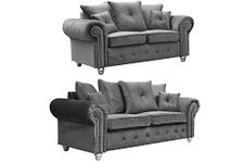 Hugo Sofa | 3 Seater 2 Seater Corner Sofa | Plush Velvet Grey | Living Room | Warranty Included… (3+2 Seater)