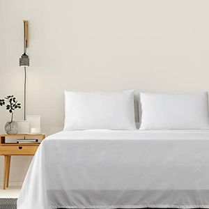 LINENOVA 4 Piece Double Bed Sheet Set- 1200TC Ultra-Soft Microfibre Bed Sheets - Fitted Sheet & Flat Sheet & 2 Pillowcases- Wrinkle, Fade, Stain Resistant - Deep Pocket (White, Double)