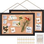 Emfogo 2-Pack Cork Board for Wall with 16x11Bulletin Boards Decor Picture Framed Display Board Hanging Cork Board Office Pin Board Vision Board for Room School Office Bedroom 20-Pushpin (Black)