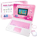 Happiegg Kids Laptop Educational Toy, 48 Learning Activities, 15x8cm Colour Screen, Maths English Music Games, Boys & Girls Age 5+, Pink