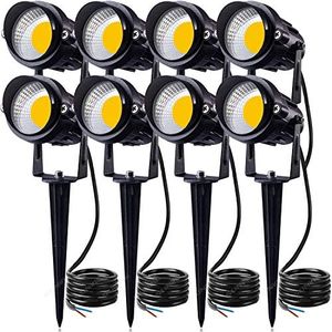 SUNVIE 12W LED Landscape Lights Low Voltage (AC/DC 12V) Waterproof Garden Pathway Lights Super Warm White (900LM) Walls Trees Flags Outdoor Spotlights with Spike Stand (8 Pack)