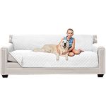 Sofa Shield Patented Couch Cover, Reversible Tear and Stain Resistant Sofa Slipcover, Quilted Microfiber 198 cm 3 Seat, Durable Furniture Protector with Straps, Washable Covers for Dogs, White