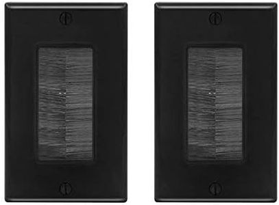 VCE Brush Wall Plate 2-Pack, UL Listed Cable Pass Through Insert for Wires, Single Gang Cable Access Strap, Wall Socket for HDTV, Home Theater Systems - Black