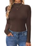 Ekouaer Turtleneck Shirt Women Long Sleeve Mock Neck Slim Fit Tops Thermal Base Layer Soft Lightweight Stretch Undershirts Brown