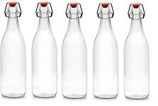 Massive Reckon® Clear Glass Flip Top Bottle with Stopper, for Beverages, Smoothies, Kefir, Beer, Soda, Juicing, Kombucha, Water, Milk, Oil and Vinegar 1000 ml (5)