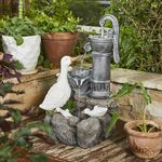 Glitzhome Outdoor Fountains and Waterfalls Resin Cute Duck Water Fountain with LED & Pump Farmhouse Patio Water Fountain Yard Fountain Garden 2 Tier Floor Waterfall for Backyard Decking 24" H