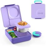 Omie OmieBox Insulated Bento Lunch Box with Leak Proof Thermos Food Jar-3 Compartments, Two Temperature Zones, One Size, (Purple Plum)