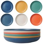 9" Wheat Straw Plastic Dinner Plate / 6 Piece Unbreakable Salad Plate/Pasta/Deep Dessert Plate, Lightweight Reusable Picnic Plate, Microwave & Dishwasher Safe, Bpa Free, Suitable for Kids & Adults