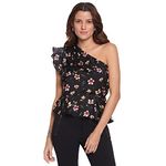 Latin Quarters® Women's Winter Floral Print Sleevless Party Fit & Flare Top Black Color with Ruffles