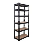 BonKaso Adjustable 6-Shelf Metal Storage Rack | Heavy-Duty Steel Boltless Rivet Utility Shelving Unit for Garage, Kitchen & Office | 62 Inches Height (62 x 24 x 12 in) – Black