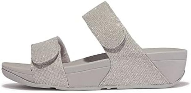 Fitflop Women's Lulu Adjustable Shimmerlux Slides Sandal, Silver, 6 US