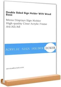 ECKEK Acrylic Sign Holder A4/A5/A6 Menu Displays Double Sided, Wood Base Table Top Sign Stand (Vertical A4 210×297mm/8.27×11.69 inches