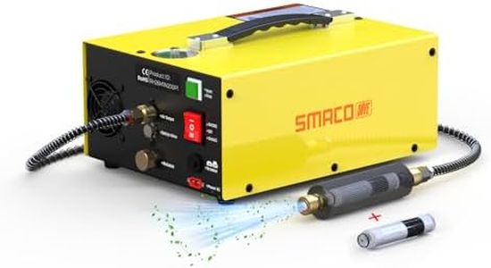 SMACO PCP Air Compressor 4500Psi, Oil-Free Auto-Stop Portable HPA Compressor, Dual Power 12V DC & 110V/220V AC PCP Air Pump with Water/Oil Separator & Spare Filter for Paintball Scuba Tank Yellow
