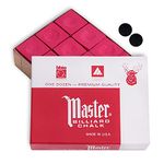 Master Chalk Billiard Pool Cue Chalk Premium Quality - 1 Dozen - Made in The USA + 2 pcs of Quality Billiard Pool Table Spots (Red)