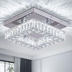 Small Modern Crystal Chandeliers Flush Mount Ceiling Light Fixture Square Led Chandelier for Hallway Foyer Kitchen Closet，18W，6500 K