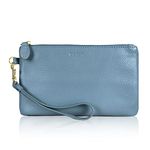 befen Women's Leather Wristlet Clutch Wallet, Smartphone Wristlet Purse Signature Wallet for Women (Air Force Blue)