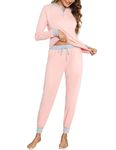 Aseniza Ladies'Pyjamas Sets Cotton Long Sleeve Ladies Lounge Wear Pjs Soft Nightwear Sleepwear Tops & Pants with Pockets 2 Pieces（AA#-Pink，S）