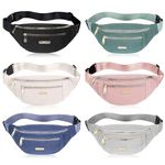 6 Pack Fanny Packs for Women Men, Waterproof Crossbody Waist Pack, Belt Bag for Travel Walking Running Hiking Cycling