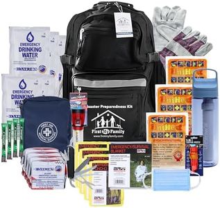 First My Family 4-Person Emergency Survival Kit with LifeStraw Water Filter - Disaster Preparedness Backpack with Hurricane and Earthquake Supplies, 72 Hour Survival Gear