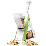 Starfrit Pump'n'Slice - Vertical Mandoline, Food Chopper, Slicer - Precision Adjustable Slicing, Julienne, Dicing - Safe Enclosed Blades, Fold for Storage - High Efficiency Spring Pump - Cleaning Tool