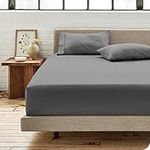 Bare Home 100% Organic Cotton Full Extra Long Fitted Bottom Sheet - Crisp Percale Weave - Lightweight & Breathable - Deep Pocket Fitted Sheet (Full XL, Grey)