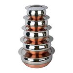 Kc Stainless Steel Copper Bottom Kitchen Serving, Cooking Bowl | Handi Set 5-Pieces | Biryani Handi with Cover, 1830 Milliliter