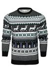 Xact Christmas/Xmas Jumper 'Lapland' with Tree & Reindeer Fairisle Pattern (Black/Ice) L