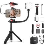 Neewer Phone Vlogging Kit with LED Light/Travel Tripod Selfie Stick Soft Tube/Plug & Play USB C Cardioid Microphone for iPhone, Podcast YouTube Vlogger Kit Content Creator Essentials, PA045