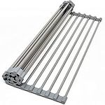 joeji's Kitchen Sink Dish Drying Rack Stainless Steel & Silicone Non-slip Roll Up Space Saver Mat 43 x 35 cm Multipurpose for Rinsing Produce Defrosting Meat & Heat Resistant Trivet for Hot Pots